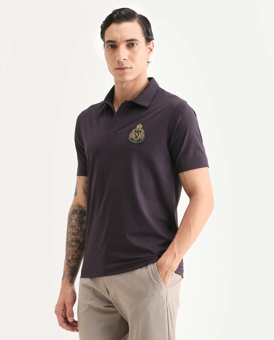 Rare Rabbit Men's Bage Flouroscent Purple Cotton Blend Fabric Half Sleeve Spread Collar Regular Fit Plain Polo