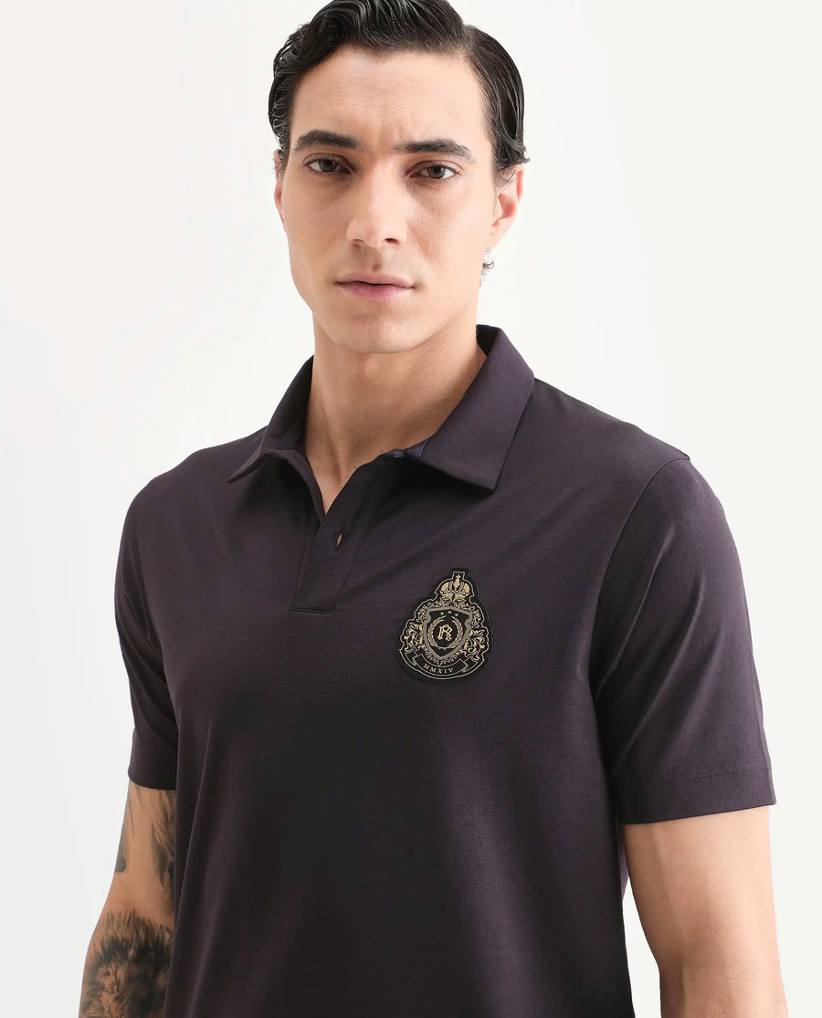 Rare Rabbit Men's Bage Flouroscent Purple Cotton Blend Fabric Half Sleeve Spread Collar Regular Fit Plain Polo