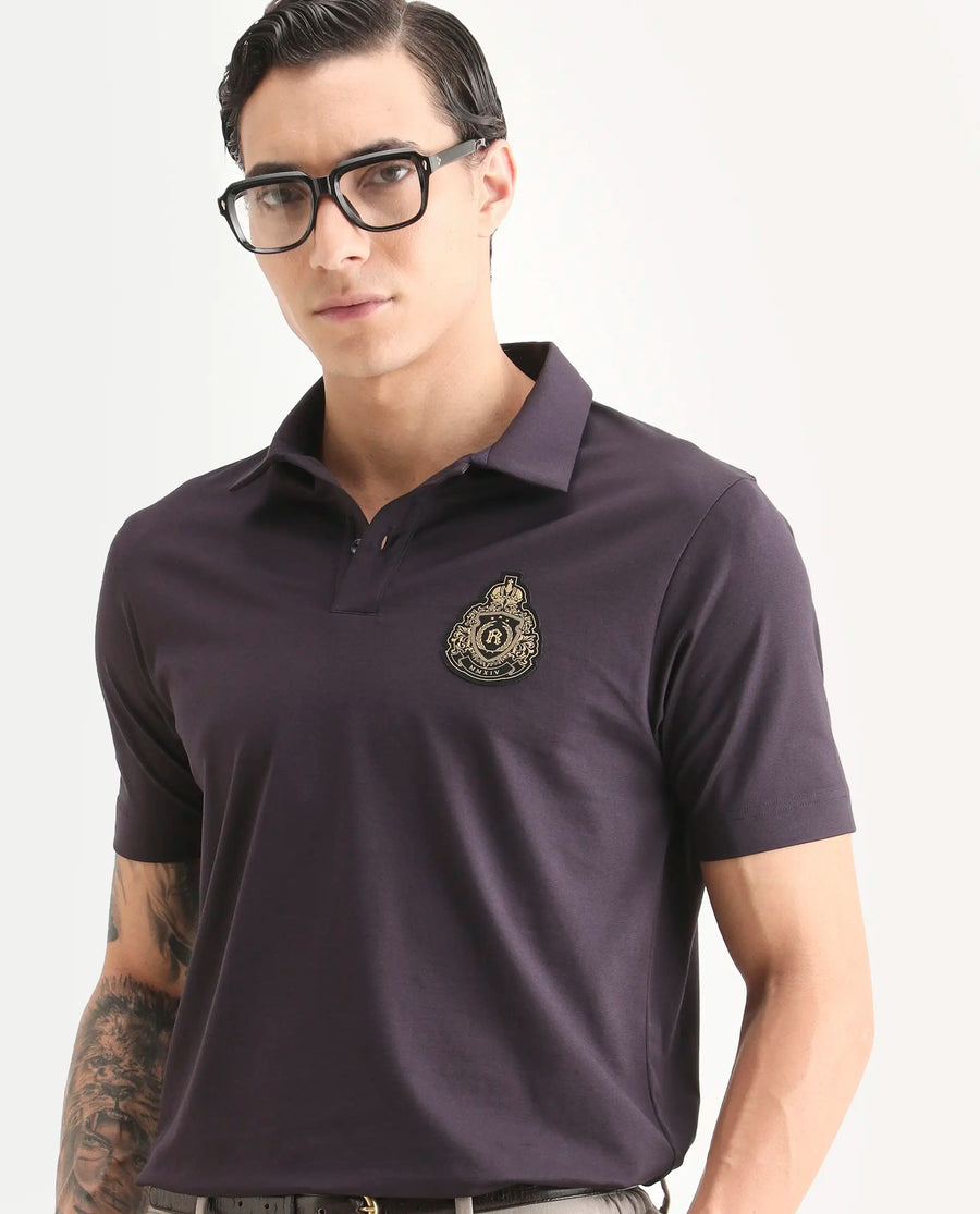 Rare Rabbit Men's Bage Flouroscent Purple Cotton Blend Fabric Half Sleeve Spread Collar Regular Fit Plain Polo