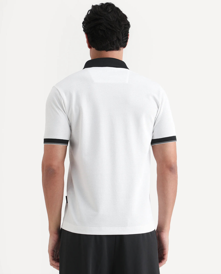 Rare Rabbit Men's Chob White Cotton Blend Fabric Half Sleeve Spread Collar Regular Fit Plain Polo
