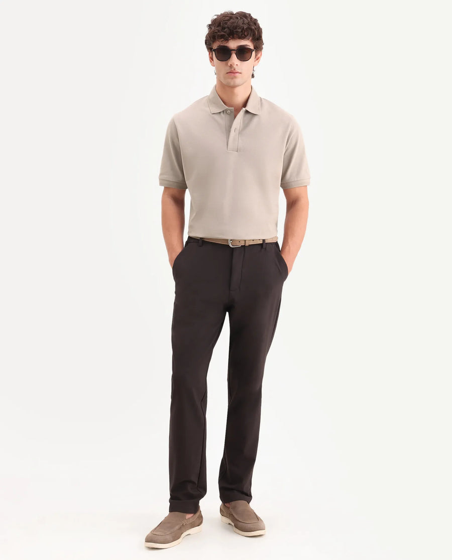 Rare Rabbit Men's Clak Beige Cotton Blend Fabric Half Sleeve Spread Collar Regular Fit Plain Polo