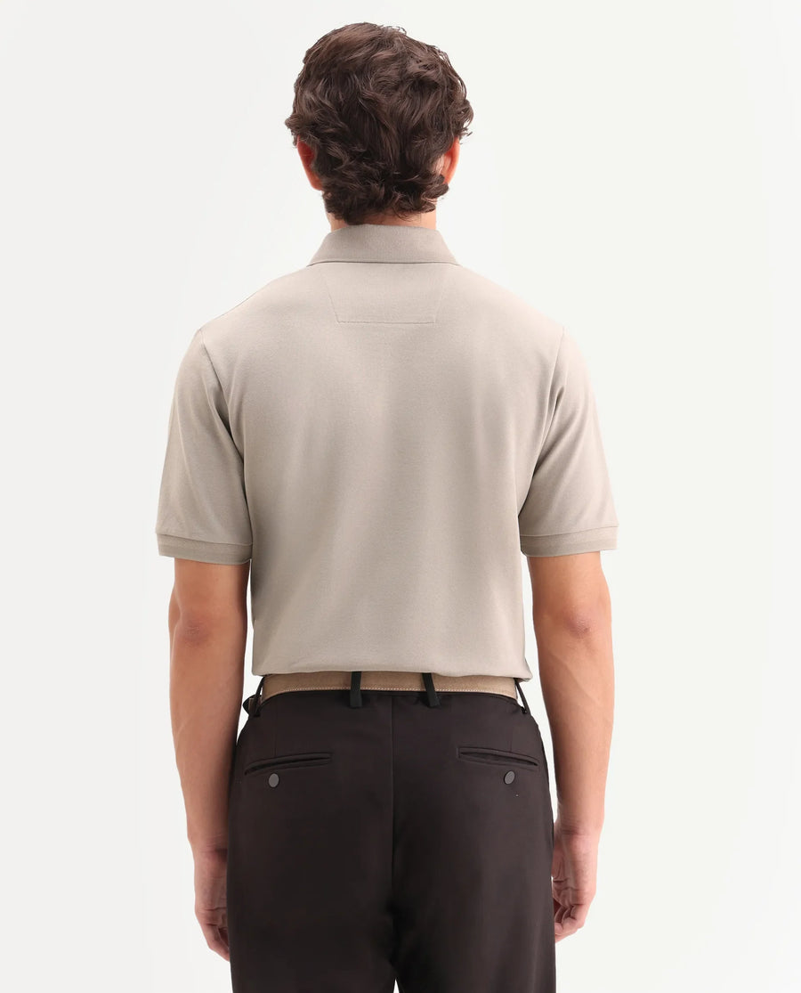 Rare Rabbit Men's Clak Beige Cotton Blend Fabric Half Sleeve Spread Collar Regular Fit Plain Polo