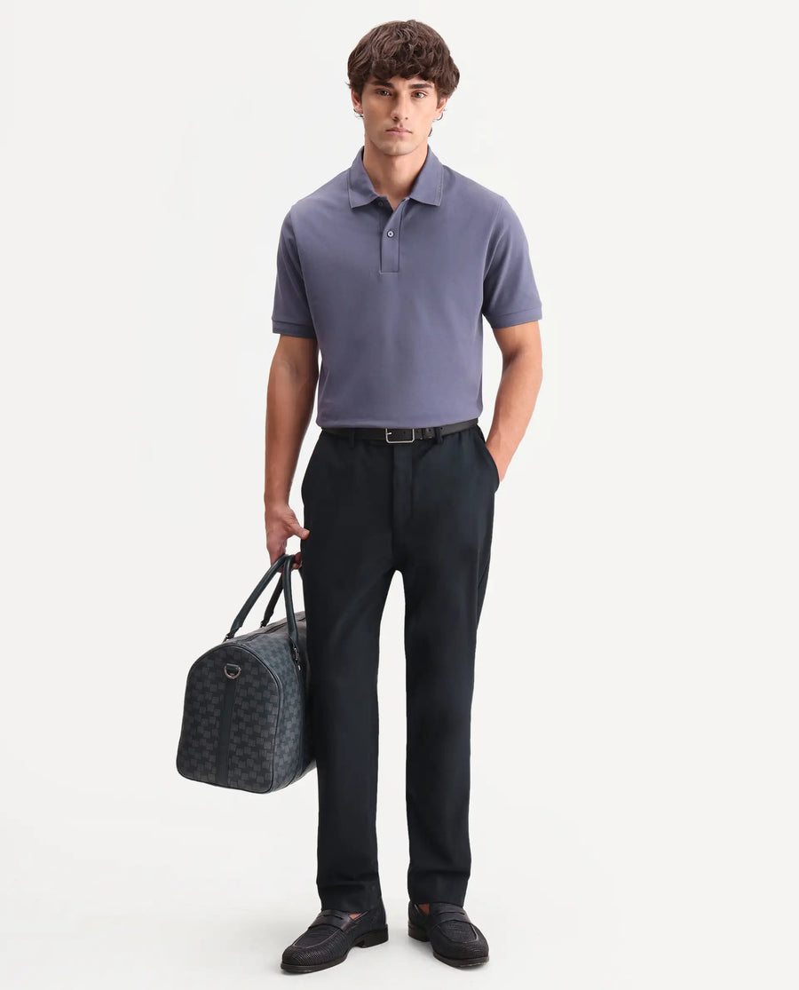 Rare Rabbit Men's Clak Dark Purple Cotton Blend Fabric Half Sleeve Spread Collar Regular Fit Plain Polo