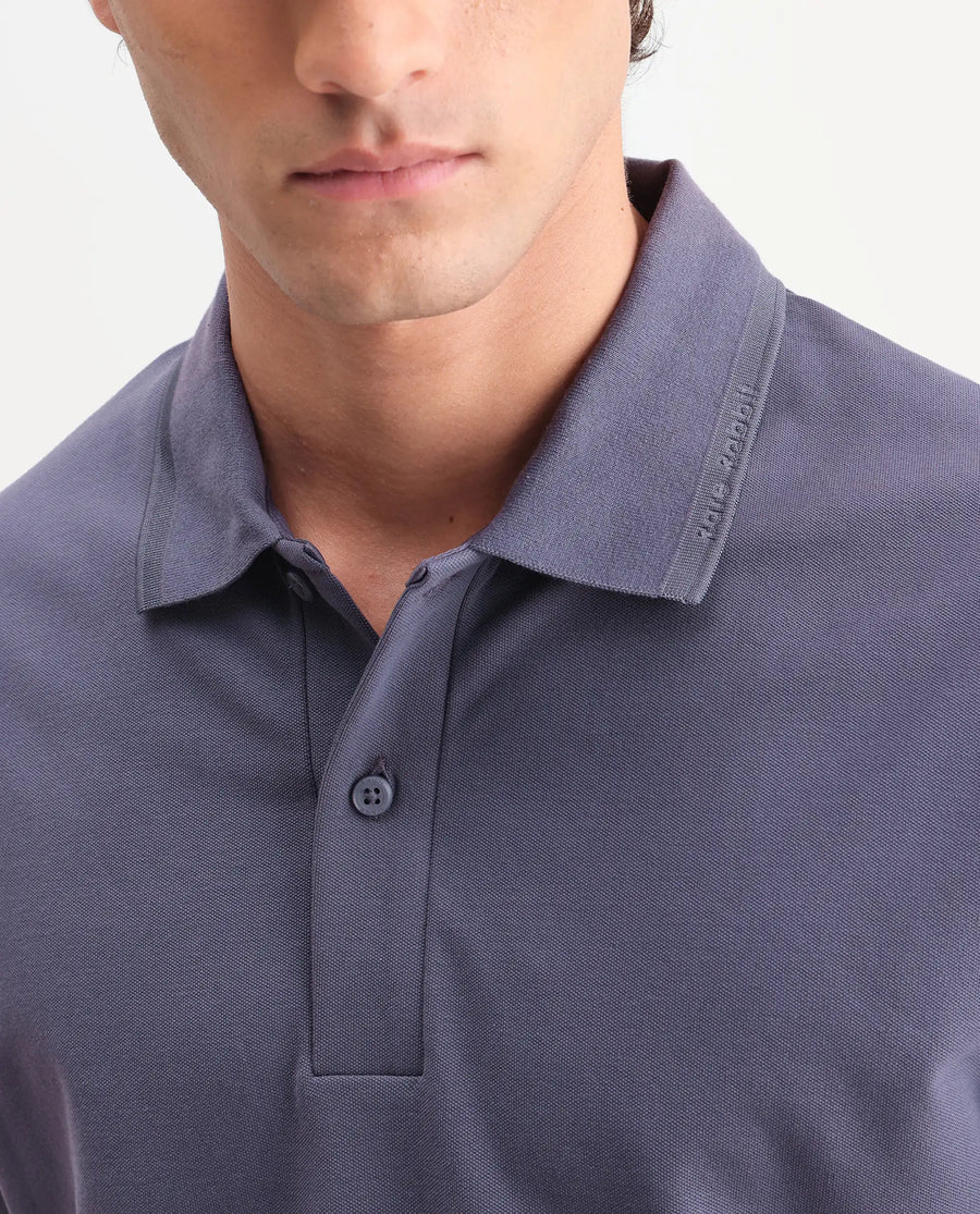 Rare Rabbit Men's Clak Dark Purple Cotton Blend Fabric Half Sleeve Spread Collar Regular Fit Plain Polo