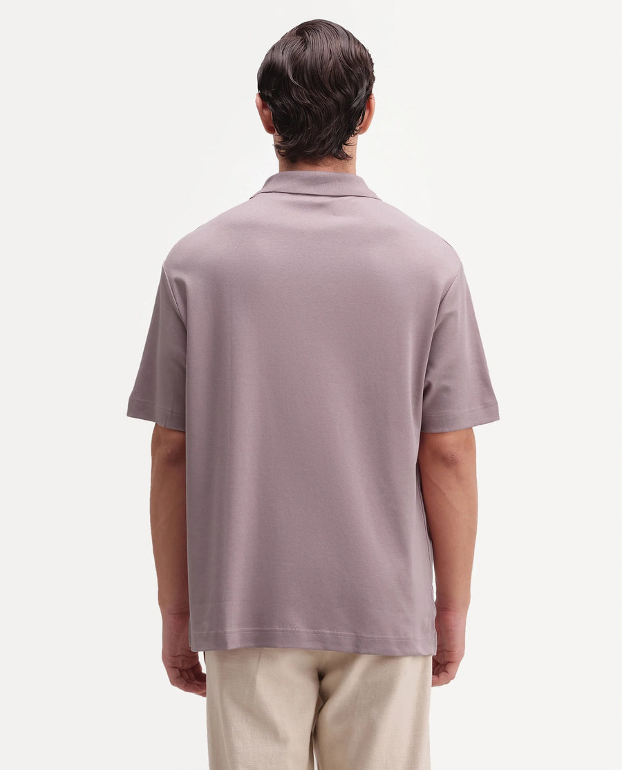 Rare Rabbit Men's Cosma-S26 Dusky Pink Linen Blend Fabric Half Sleeve Spread Collar Regular Fit Plain Polo