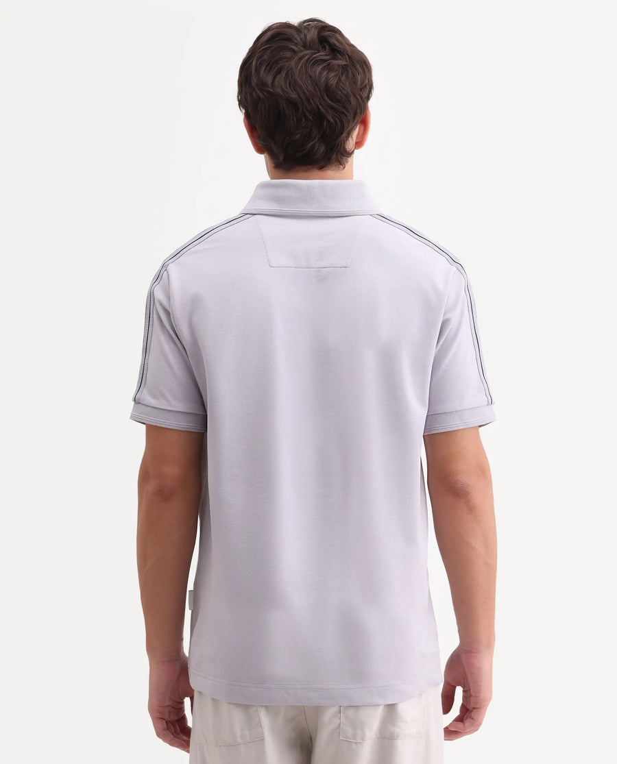 Rare Rabbit Men's Cron-S26 Pastel Purple Cotton Blend Fabric Half Sleeve Spread Collar Regular Fit Plain Polo