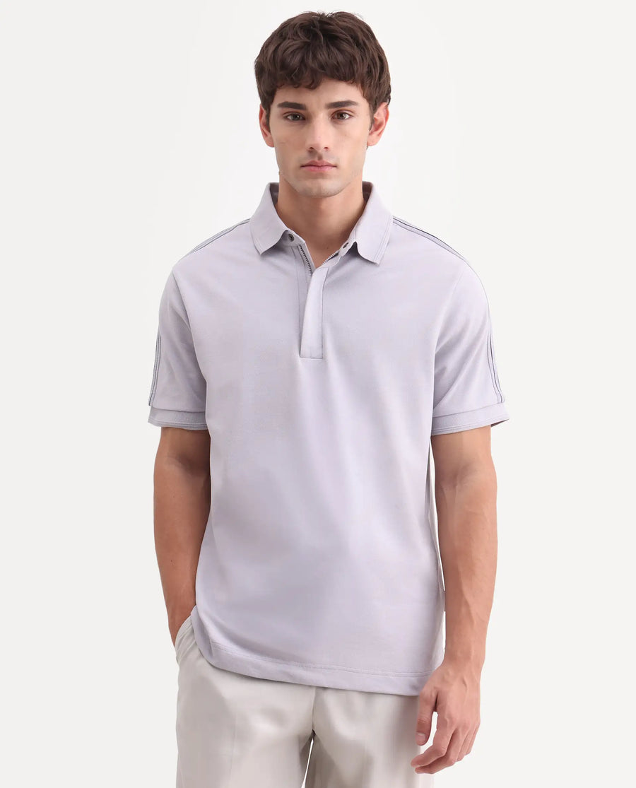 Rare Rabbit Men's Cron-S26 Pastel Purple Cotton Blend Fabric Half Sleeve Spread Collar Regular Fit Plain Polo