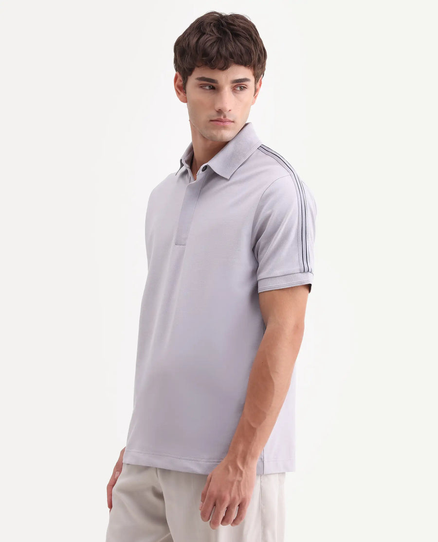 Rare Rabbit Men's Cron-S26 Pastel Purple Cotton Blend Fabric Half Sleeve Spread Collar Regular Fit Plain Polo