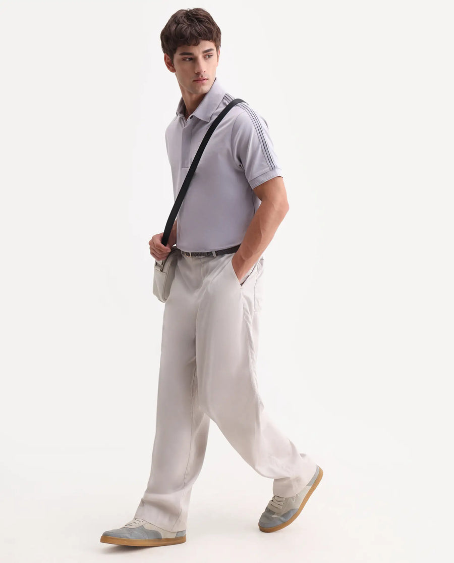 Rare Rabbit Men's Cron-S26 Pastel Purple Cotton Blend Fabric Half Sleeve Spread Collar Regular Fit Plain Polo
