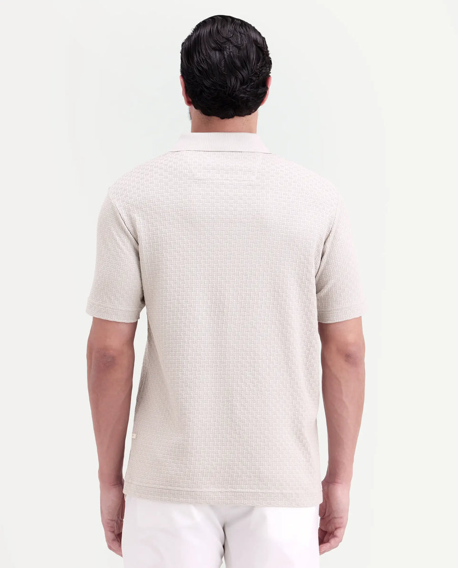Rare Rabbit Men's Envo Dusky Beige Cotton Fabric Half Sleeve Spread Collar Regular Fit Textured Polo