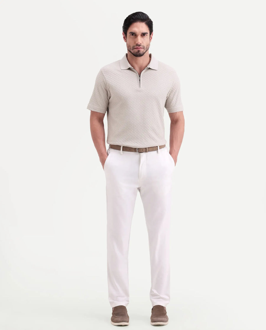 Rare Rabbit Men's Envo Dusky Beige Cotton Fabric Half Sleeve Spread Collar Regular Fit Textured Polo