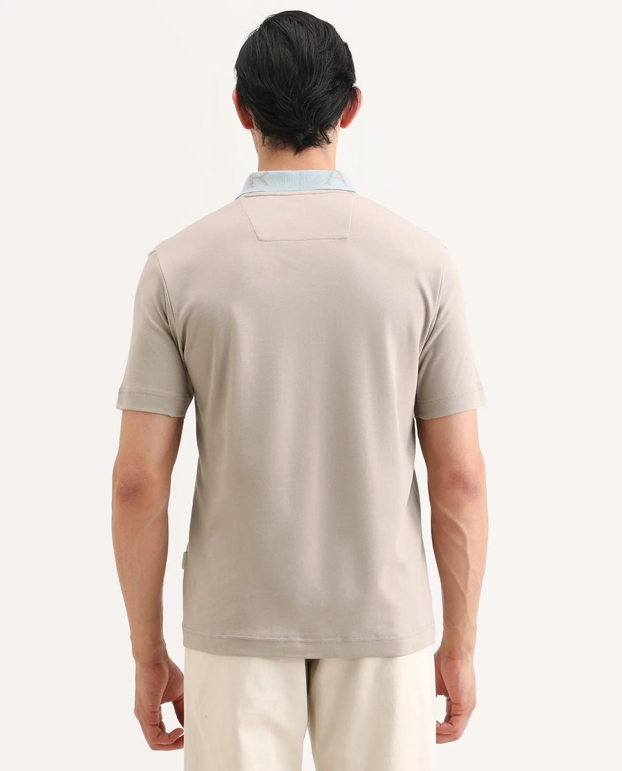 Rare Rabbit Men's Frow-S26 Beige Cotton Fabric Half Sleeve Spread Collar Regular Fit Plain Polo