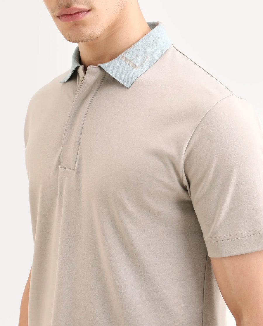 Rare Rabbit Men's Frow-S26 Beige Cotton Fabric Half Sleeve Spread Collar Regular Fit Plain Polo