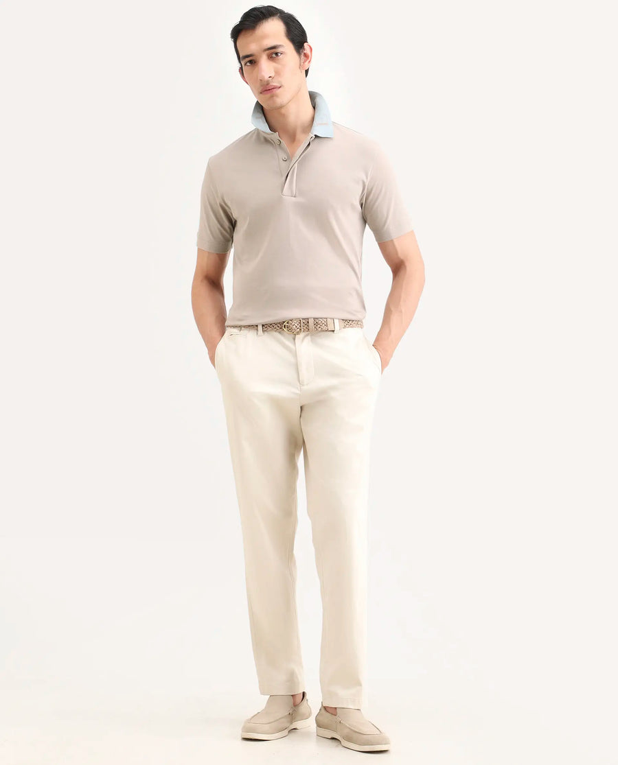 Rare Rabbit Men's Frow-S26 Beige Cotton Fabric Half Sleeve Spread Collar Regular Fit Plain Polo