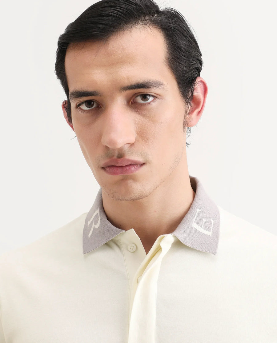 Rare Rabbit Men's Frow-S26 Off White Cotton Fabric Half Sleeve Spread Collar Regular Fit Plain Polo