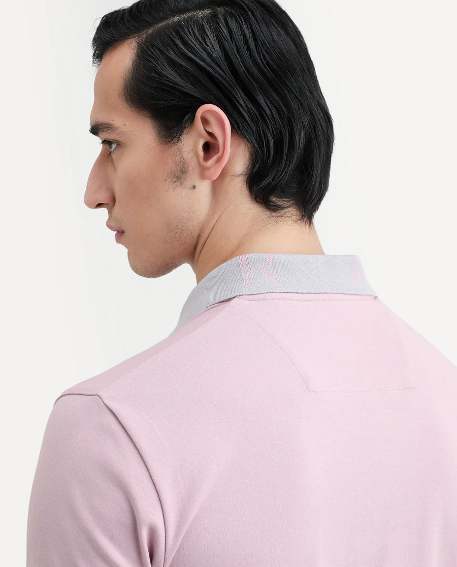 Rare Rabbit Men's Frow-S26 Dusky Pink Cotton Fabric Half Sleeve Spread Collar Regular Fit Plain Polo