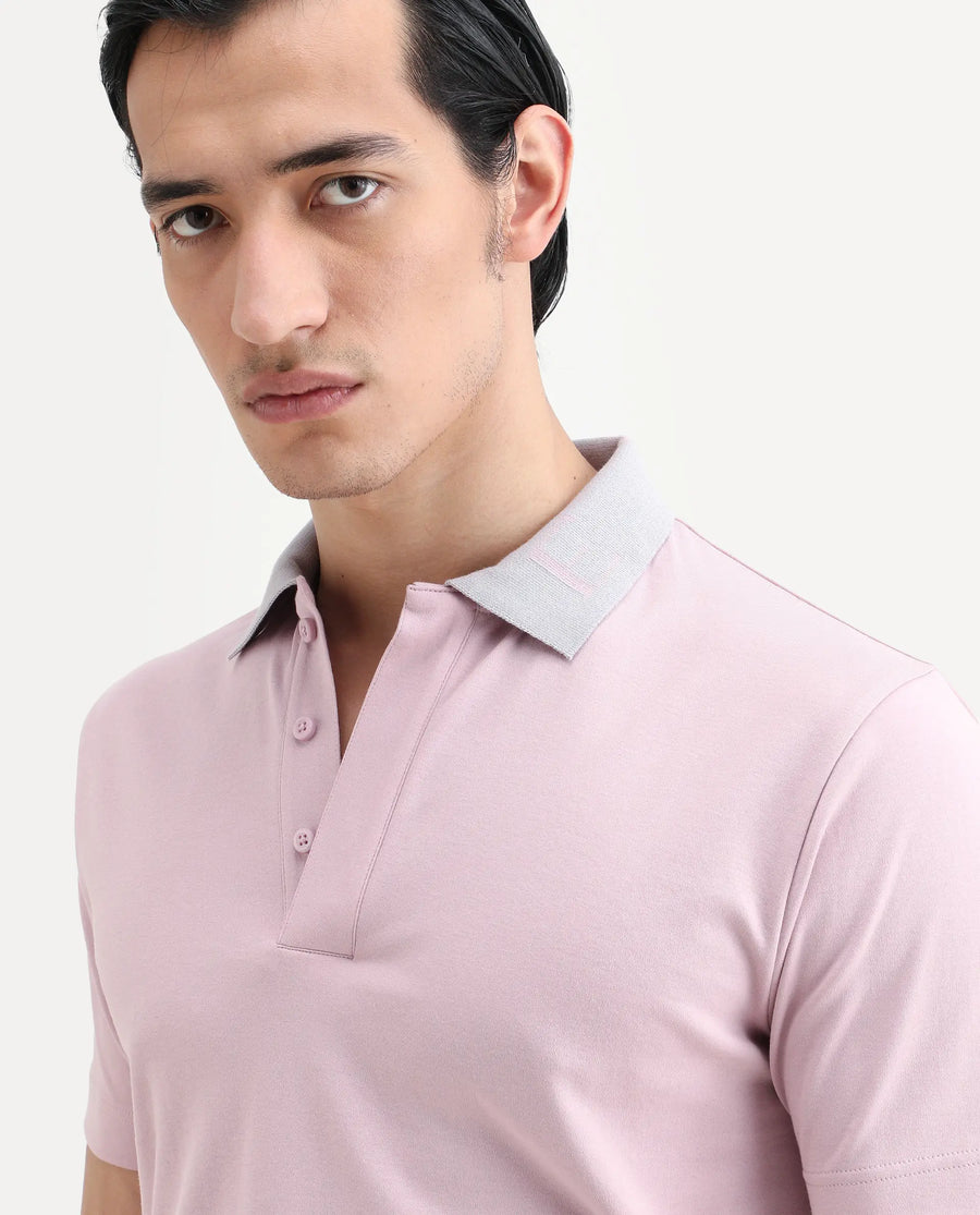 Rare Rabbit Men's Frow-S26 Dusky Pink Cotton Fabric Half Sleeve Spread Collar Regular Fit Plain Polo