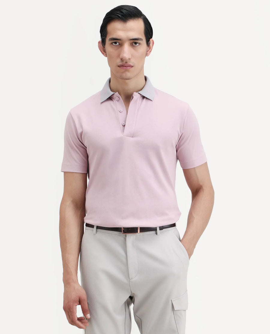 Rare Rabbit Men's Frow-S26 Dusky Pink Cotton Fabric Half Sleeve Spread Collar Regular Fit Plain Polo