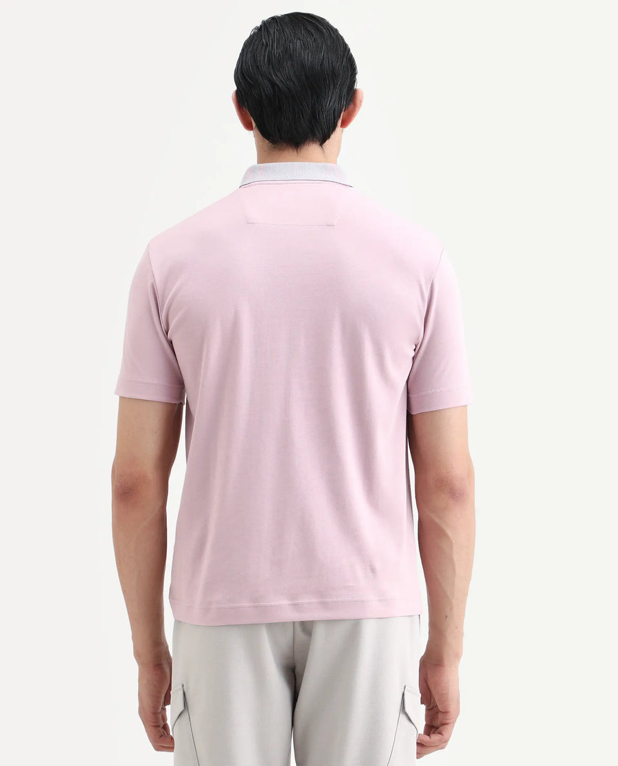 Rare Rabbit Men's Frow-S26 Dusky Pink Cotton Fabric Half Sleeve Spread Collar Regular Fit Plain Polo