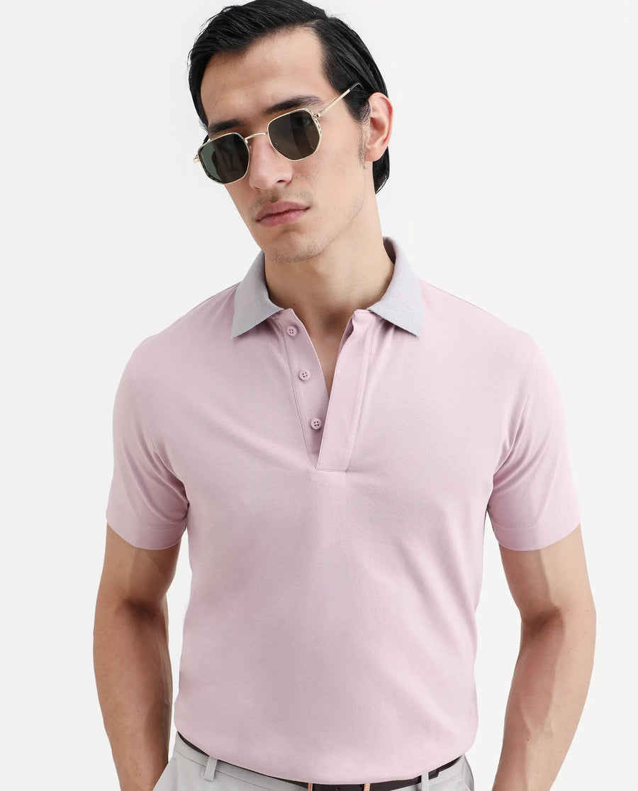 Rare Rabbit Men's Frow-S26 Dusky Pink Cotton Fabric Half Sleeve Spread Collar Regular Fit Plain Polo