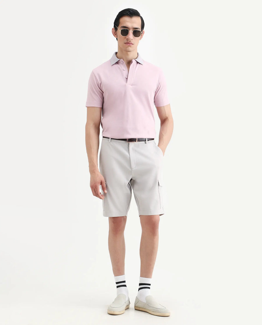 Rare Rabbit Men's Frow-S26 Dusky Pink Cotton Fabric Half Sleeve Spread Collar Regular Fit Plain Polo