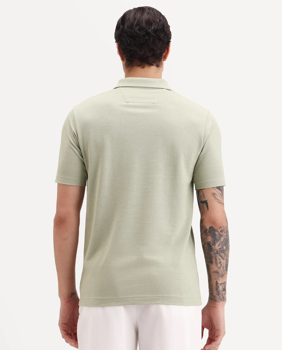 Rare Rabbit Men's Gamor Pastel Green Cotton Blend Fabric Half Sleeve Spread Collar Regular Fit Plain Polo