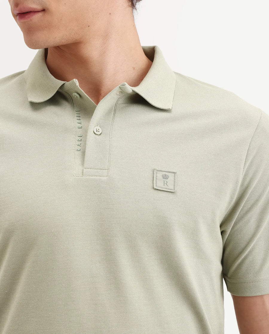 Rare Rabbit Men's Gamor Pastel Green Cotton Blend Fabric Half Sleeve Spread Collar Regular Fit Plain Polo