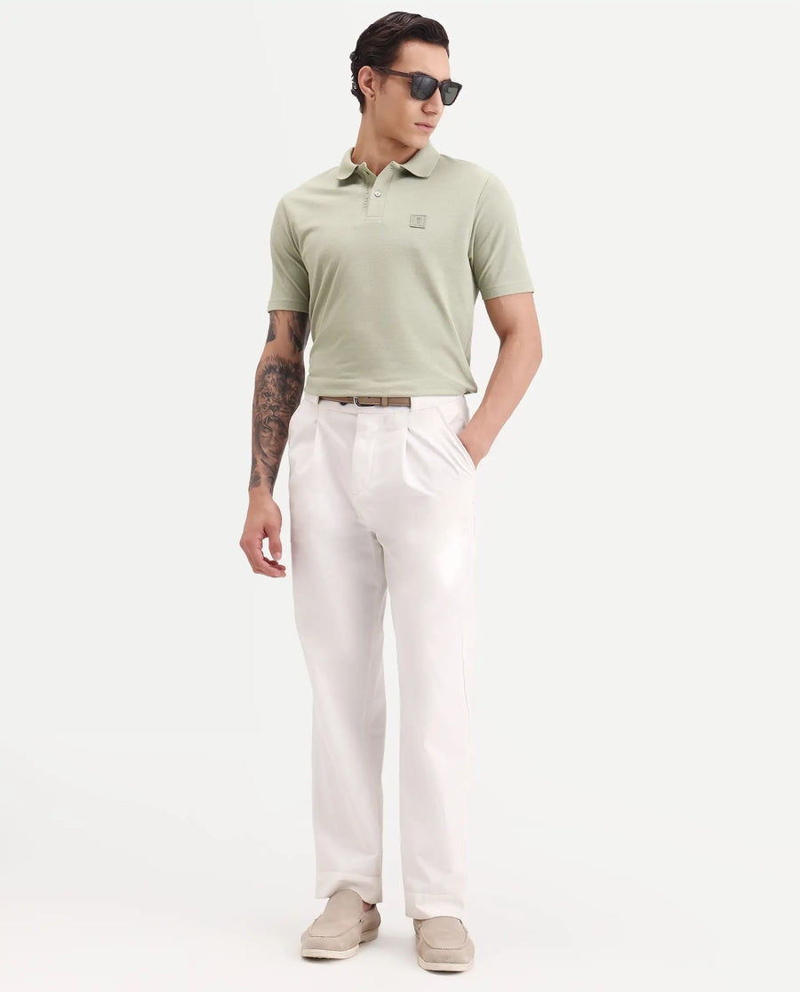 Rare Rabbit Men's Gamor Pastel Green Cotton Blend Fabric Half Sleeve Spread Collar Regular Fit Plain Polo