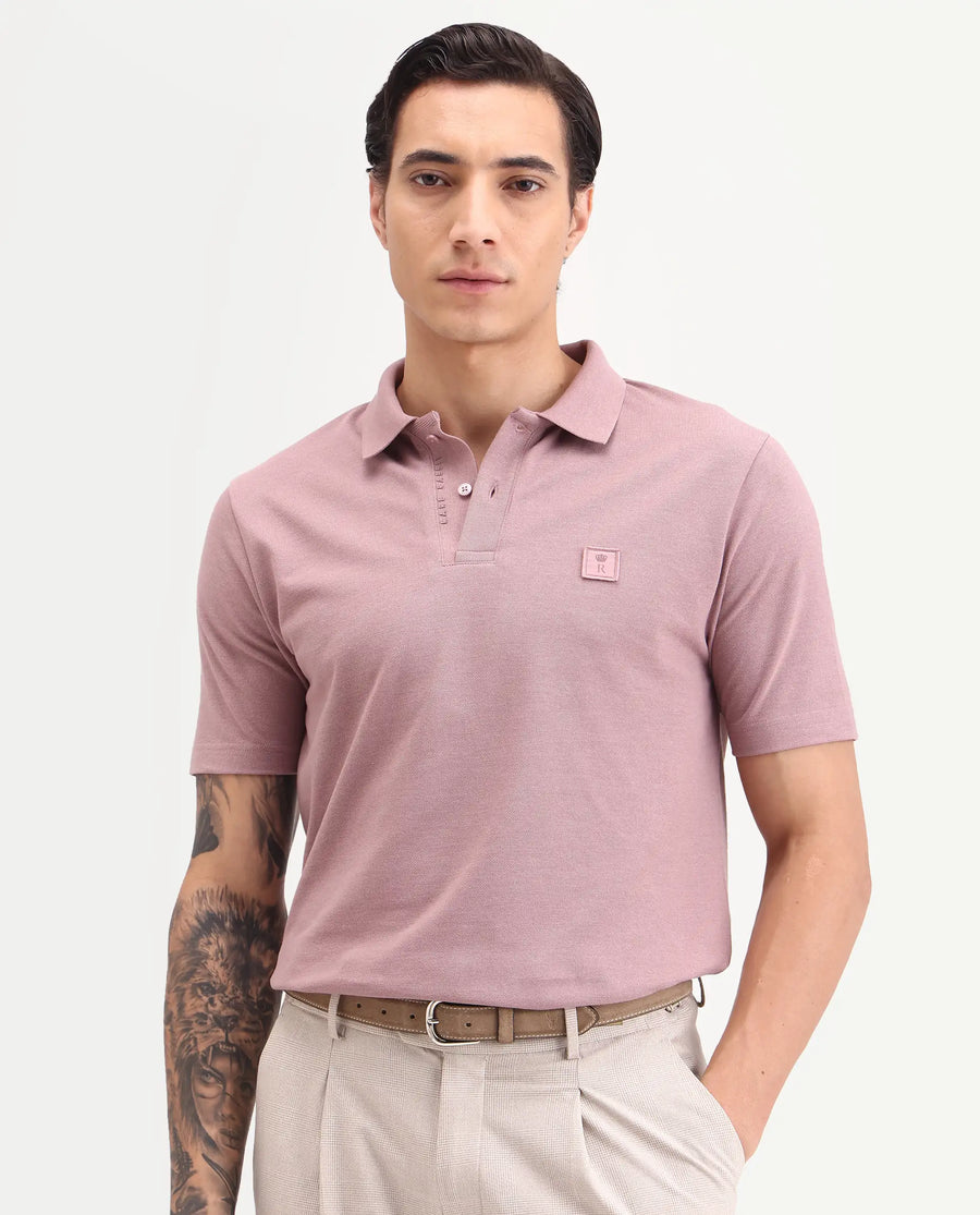 Rare Rabbit Men's Gamor Dusky Pink Cotton Blend Fabric Half Sleeve Spread Collar Regular Fit Plain Polo
