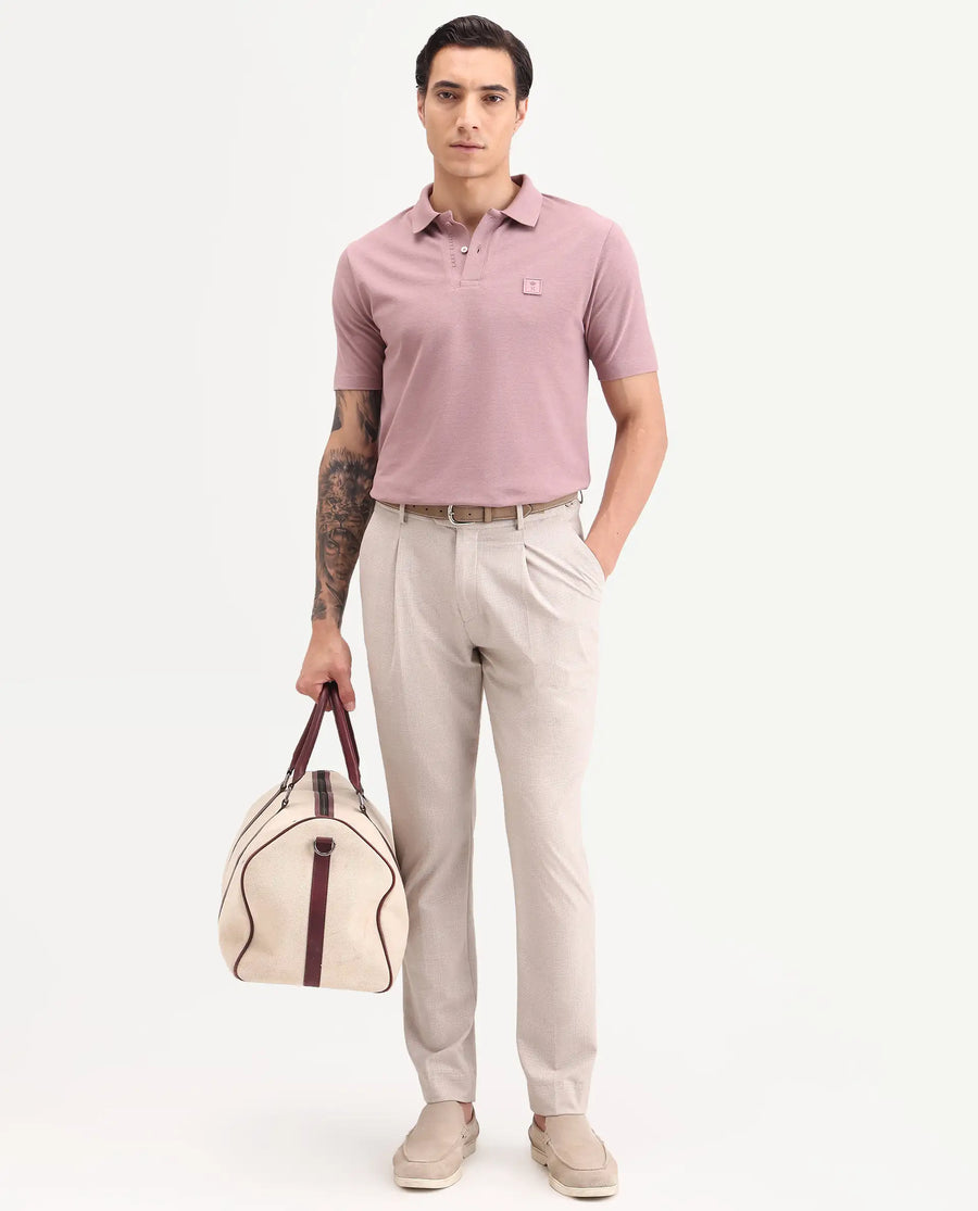 Rare Rabbit Men's Gamor Dusky Pink Cotton Blend Fabric Half Sleeve Spread Collar Regular Fit Plain Polo