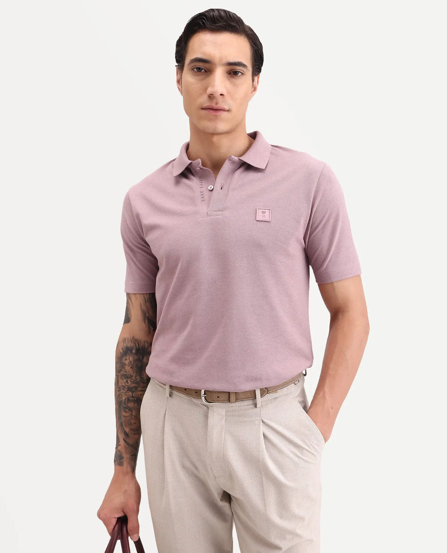 Rare Rabbit Men's Gamor Dusky Pink Cotton Blend Fabric Half Sleeve Spread Collar Regular Fit Plain Polo
