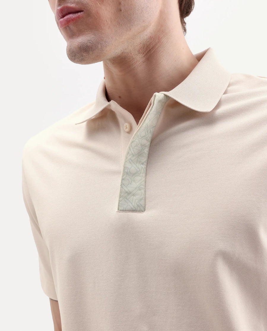 Rare Rabbit Men's Hin-S26 Off White Cotton Blend Fabric Half Sleeve Spread Collar Regular Fit Plain Polo