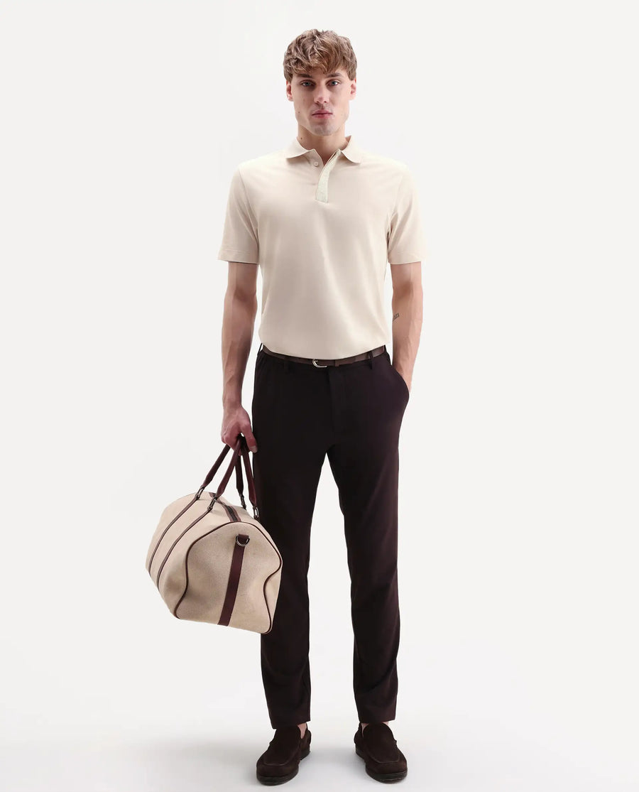 Rare Rabbit Men's Hin-S26 Off White Cotton Blend Fabric Half Sleeve Spread Collar Regular Fit Plain Polo