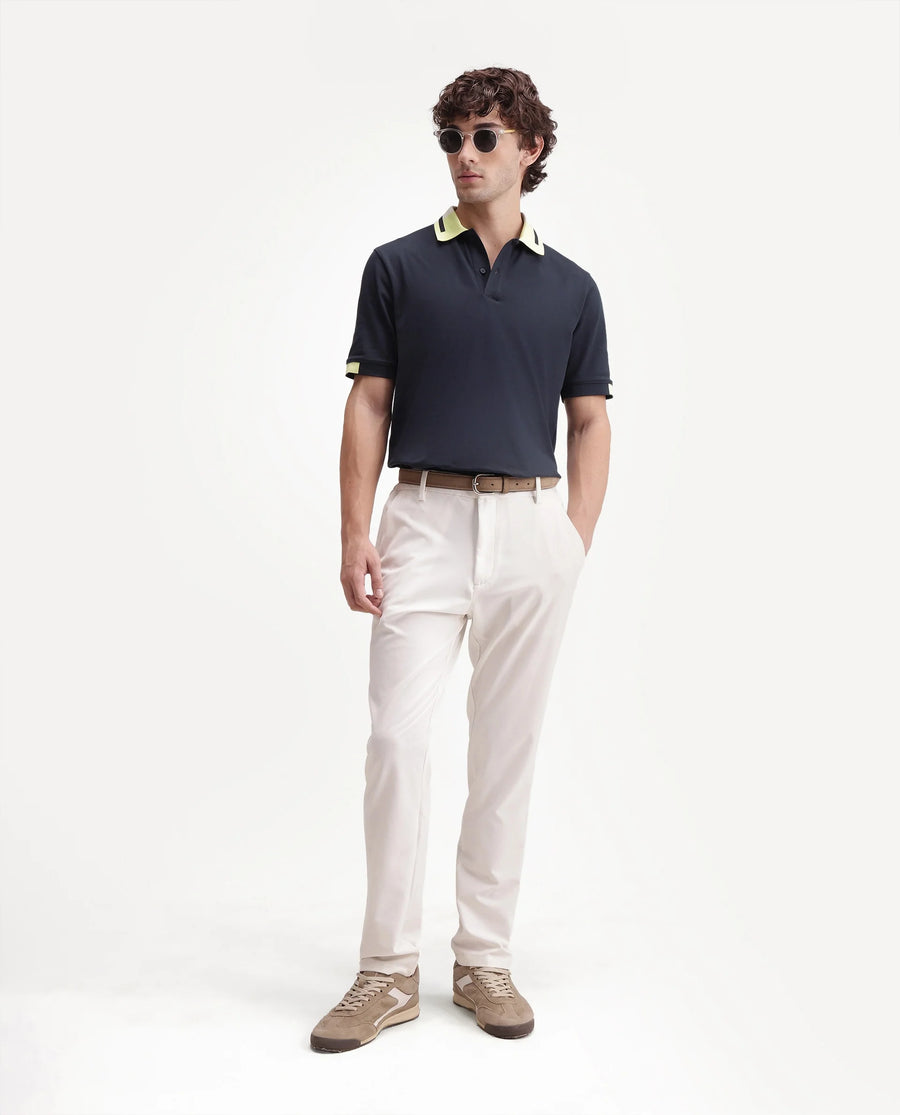 Rare Rabbit Men's Hub Navy Cotton Blend Fabric Half Sleeve Spread Collar Regular Fit Plain Polo