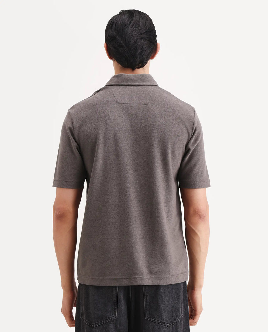 Rare Rabbit Men's Jawal-S26 Dusky Purple Cotton Blend Fabric Half Sleeve Jonny Collar Regular Fit Plain Polo