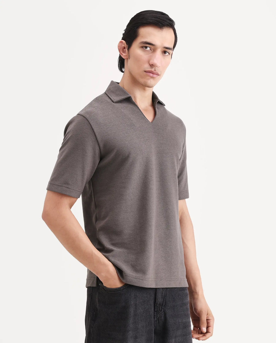 Rare Rabbit Men's Jawal-S26 Dusky Purple Cotton Blend Fabric Half Sleeve Jonny Collar Regular Fit Plain Polo