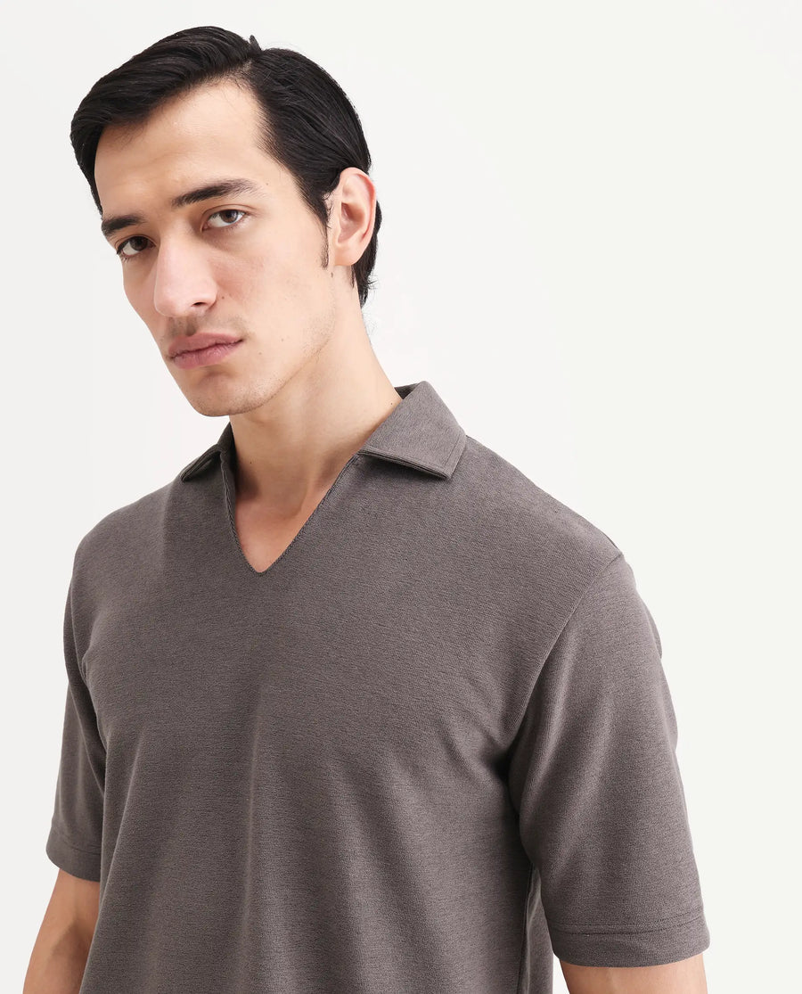 Rare Rabbit Men's Jawal-S26 Dusky Purple Cotton Blend Fabric Half Sleeve Jonny Collar Regular Fit Plain Polo