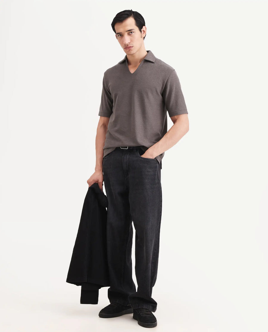 Rare Rabbit Men's Jawal-S26 Dusky Purple Cotton Blend Fabric Half Sleeve Jonny Collar Regular Fit Plain Polo