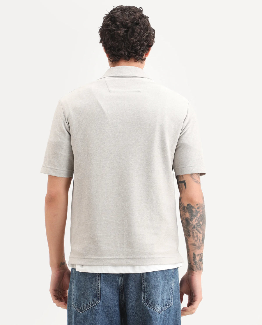 Rare Rabbit Men's Jawal-S26 Light Beige Cotton Blend Fabric Half Sleeve Jonny Collar Regular Fit Plain Polo