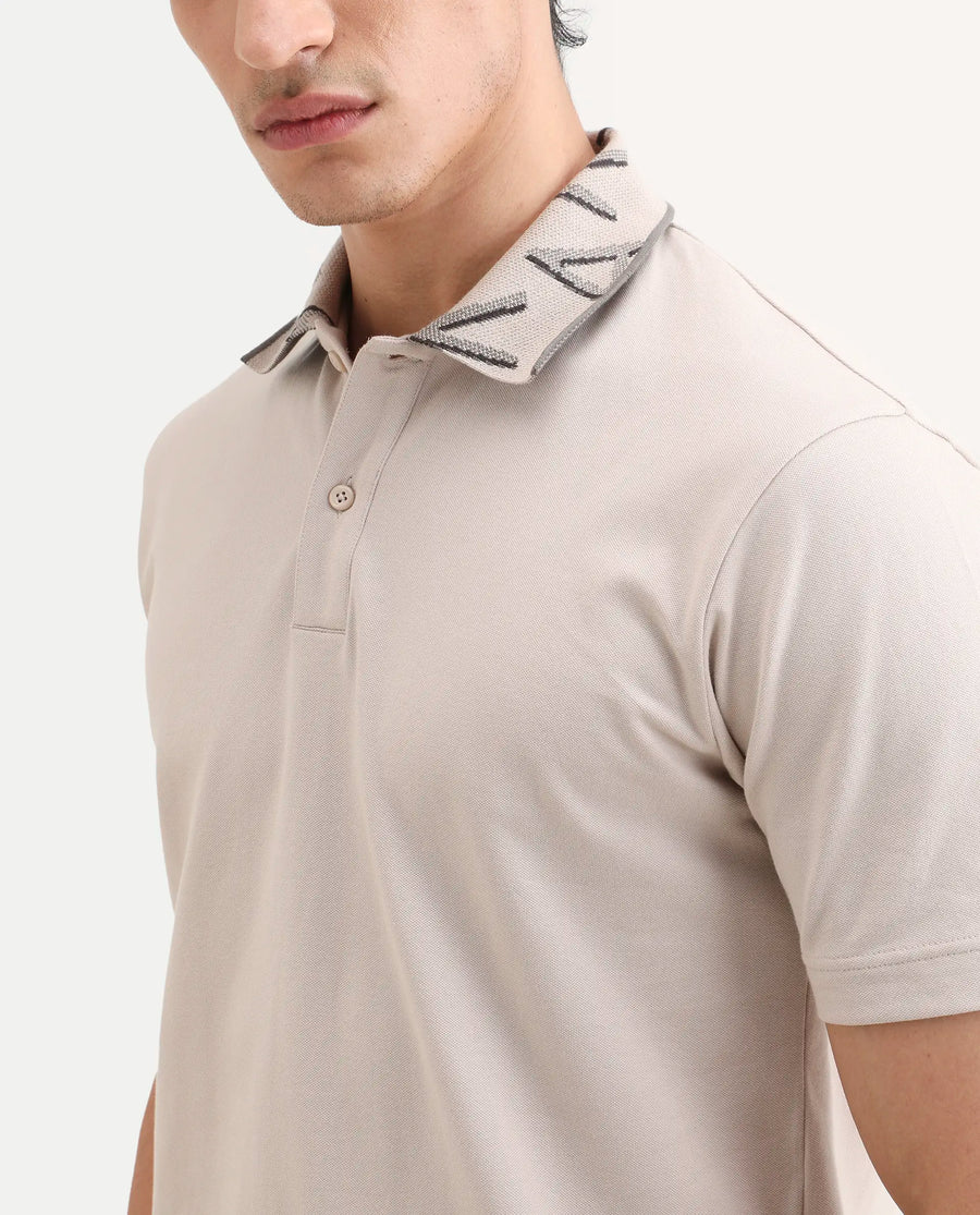 Rare Rabbit Men's Juke Dusky Beige Cotton Blend Fabric Half Sleeve Spread Collar Regular Fit Plain Polo