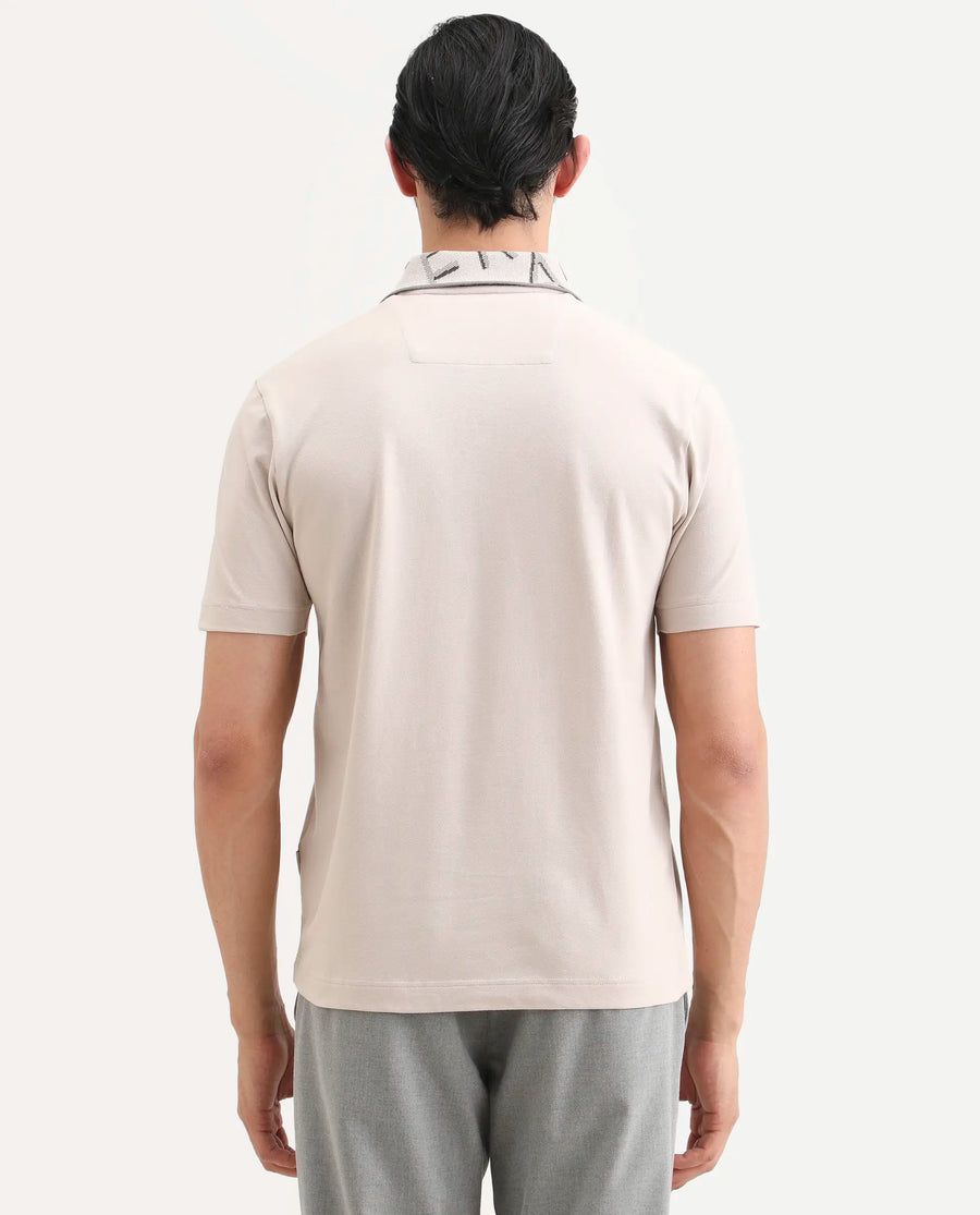 Rare Rabbit Men's Juke Dusky Beige Cotton Blend Fabric Half Sleeve Spread Collar Regular Fit Plain Polo