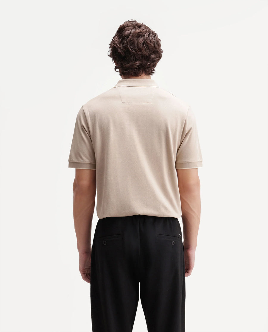 Rare Rabbit Men's Mak Beige Cotton Blend Fabric Half Sleeve Spread Collar Regular Fit Plain Polo