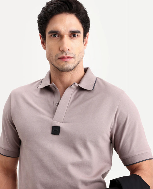 Rare Rabbit Men's Mak Dusky Pink Cotton Blend Fabric Half Sleeve Spread Collar Regular Fit Plain Polo
