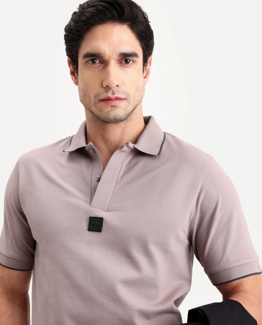 Rare Rabbit Men's Mak Dusky Pink Cotton Blend Fabric Half Sleeve Spread Collar Regular Fit Plain Polo