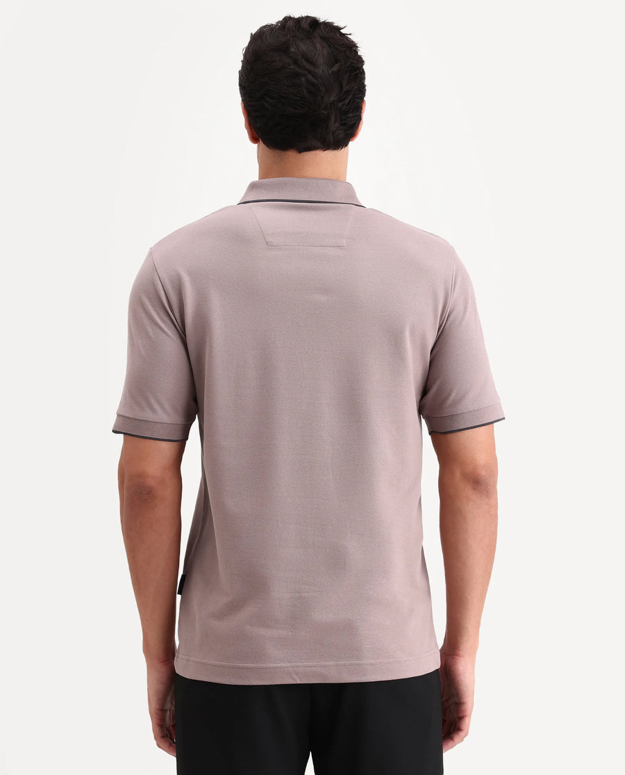Rare Rabbit Men's Mak Dusky Pink Cotton Blend Fabric Half Sleeve Spread Collar Regular Fit Plain Polo