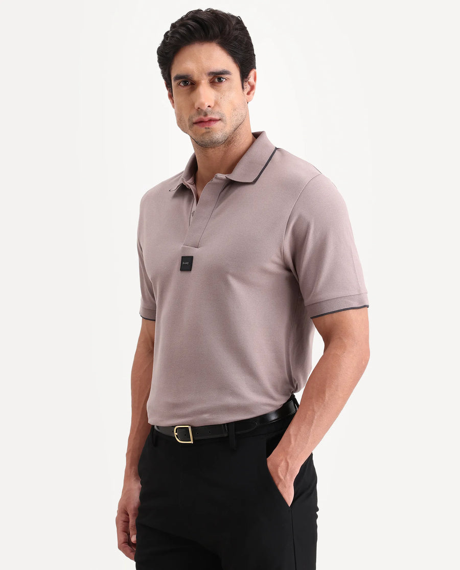 Rare Rabbit Men's Mak Dusky Pink Cotton Blend Fabric Half Sleeve Spread Collar Regular Fit Plain Polo