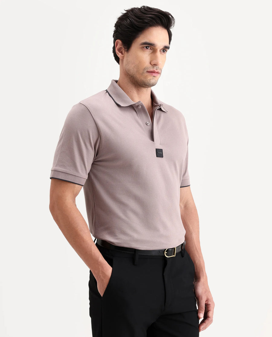 Rare Rabbit Men's Mak Dusky Pink Cotton Blend Fabric Half Sleeve Spread Collar Regular Fit Plain Polo