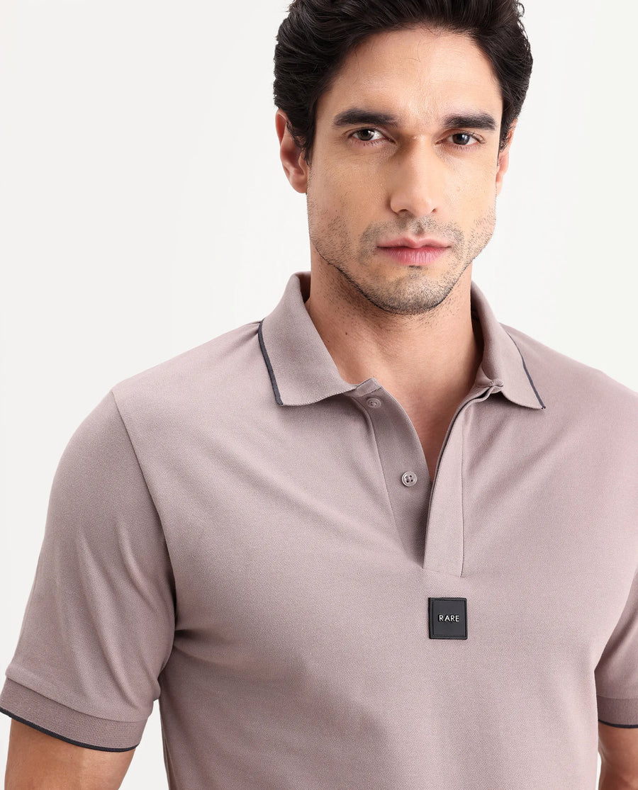 Rare Rabbit Men's Mak Dusky Pink Cotton Blend Fabric Half Sleeve Spread Collar Regular Fit Plain Polo