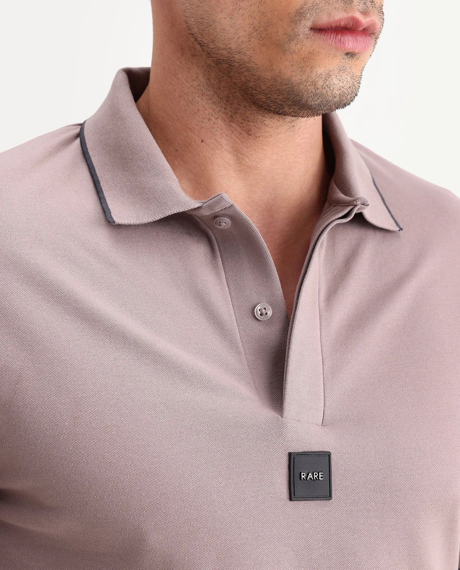 Rare Rabbit Men's Mak Dusky Pink Cotton Blend Fabric Half Sleeve Spread Collar Regular Fit Plain Polo