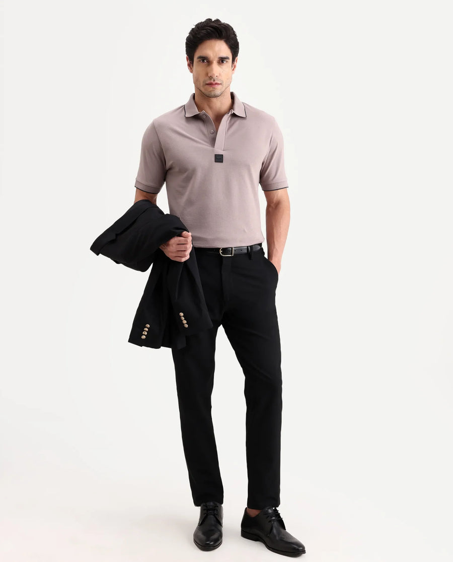 Rare Rabbit Men's Mak Dusky Pink Cotton Blend Fabric Half Sleeve Spread Collar Regular Fit Plain Polo